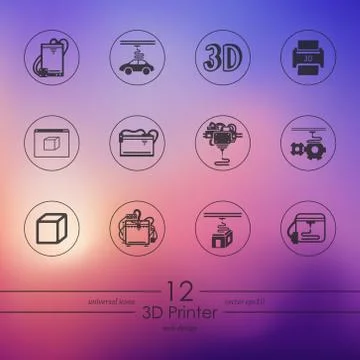 Set of three d printer icons 스톡 일러스트