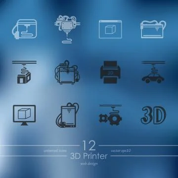 Set of three d printer icons Stock Illustration