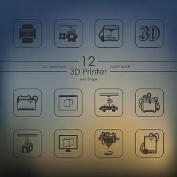 Set of three d printer icons Stock Illustration