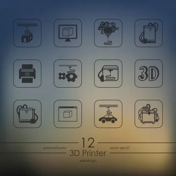 Set of three d printer icons 스톡 일러스트