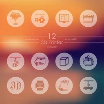 Set of three d printer icons Stock Illustration