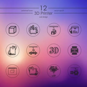 Set of three d printer icons Stock Illustration