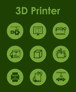 Set of three d printer simple icons Illustrazione stock