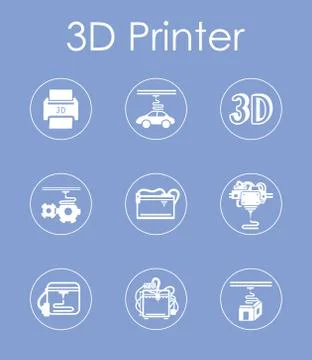 Set of three d printer simple icons Stock Illustration