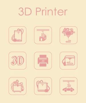Set of three d printer simple icons Stockillustratie