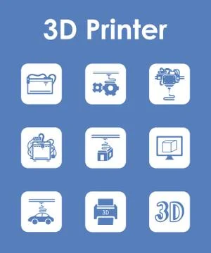 Set of three d printer simple icons Stock Illustration
