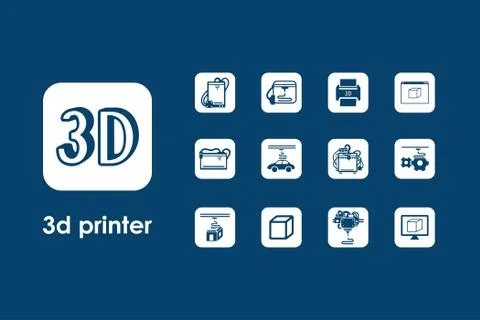 Set of three d printer simple icons Stock Illustration