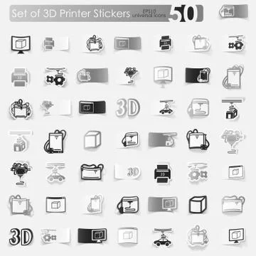 Set of three d printer stickers Stock Illustration