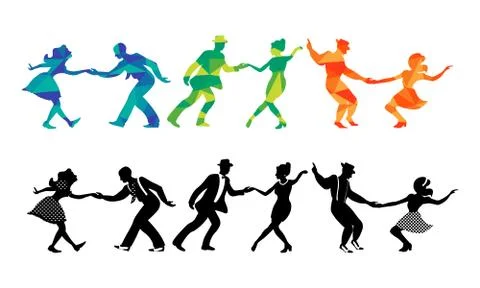 Set of three dancing couples silhouettes Stock Illustration
