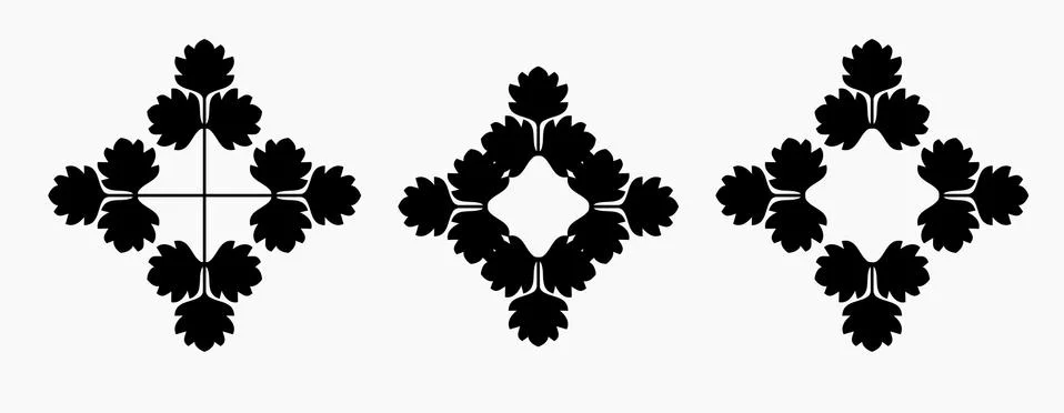 Set of three decorative elements with a plant motif Stock Illustration