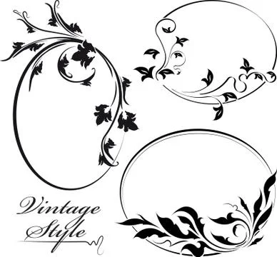 Set of three decorative floral oval vector frame. Stock Illustration