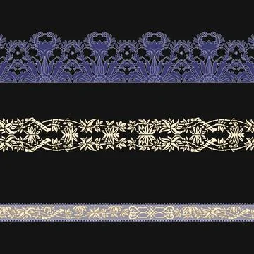 A set of three different colored laces on a black background Stock Illustration