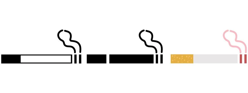 Set of three different colored smoking cigarette icons on white background. 스톡 일러스트