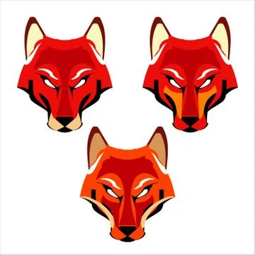 A Set of Three Different Fox Heads Stock Illustration
