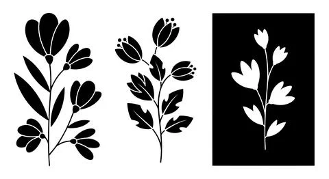 A set of three different plant silhouettes Stockillustratie