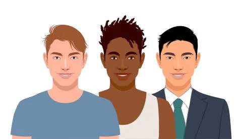 Set of three different race man Stock Illustration