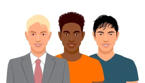 Set of three different race man Stock Illustration