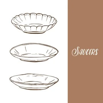 Set with three different saucers, isolated elements on white background Stock Illustration