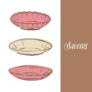 Set with three different saucers, isolated elements on white background Stockillustratie