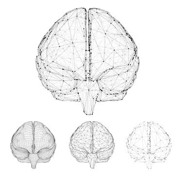 Set three-dimensional vector cyber brain. neural network mega-data processing Stock Illustration