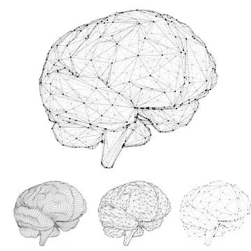 Set three-dimensional vector cyber brain. neural network mega-data processing Illustrazione stock