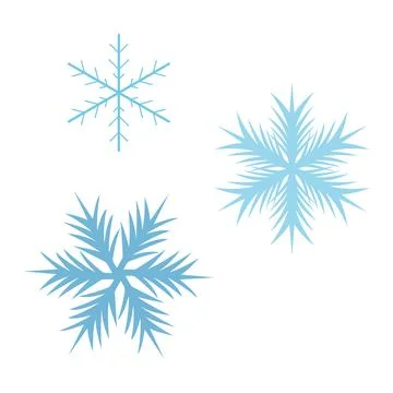 Set of three distinct light blue snowflake shapes isolated on white backgroun Stock Illustration