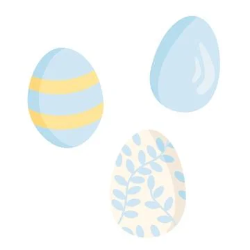 A set of three Easter eggs in blue and yellow. Vector illustration with flo.. Stock Illustration