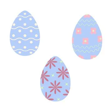 Set of three Easter eggs in trendy blue with simple patterns of wavy lines, dots Illustrazione stock