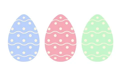 Set of three Easter eggs in trendy blue, pink and green with a simple pattern of Illustrazione stock
