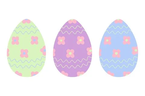 Set of three Easter eggs in trendy soft green, lilac and blue with pattern of Stock Illustration