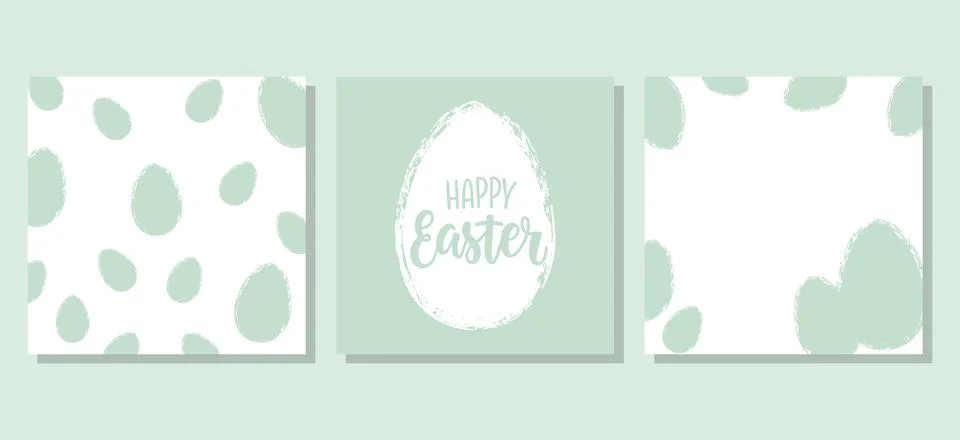 Set of three Easter greeting cards featuring a soft green and white color p.. 스톡 일러스트