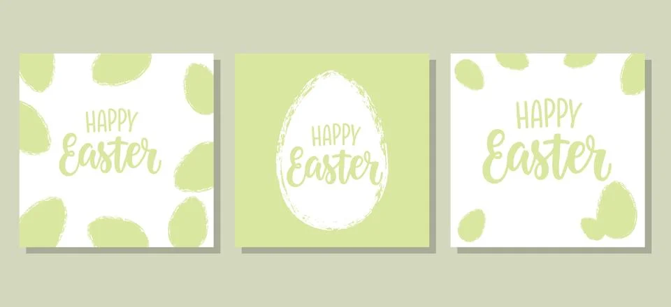 Set of three Easter greeting cards featuring a soft green and white color p.. 스톡 일러스트