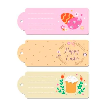 Set of three Easter tags in hand drawn style. Stock Illustration