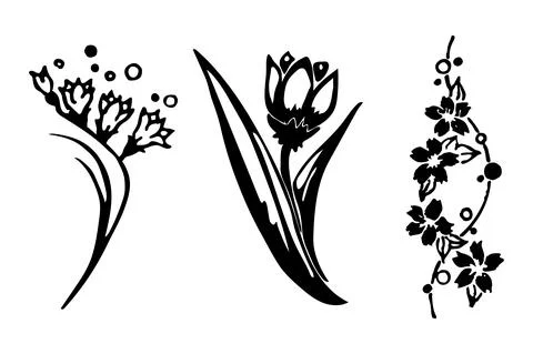 Set of three editable vector clipart flowers. EPS10 Stock Illustration