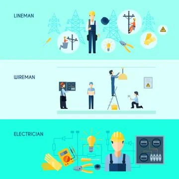 Set Of Three Electricity Banners Illustration