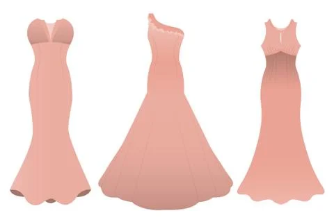Set of three evening cocktail dresses color of tea rose Stock Illustration