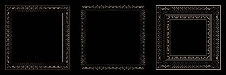 Set of three exquisite rectangular frames with an intricate gold pattern Stock Illustration