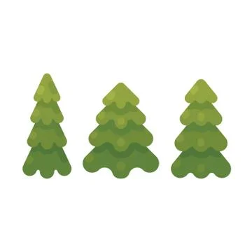 Set of three fir trees flat illustration. Christmas tree flat icons Stock Illustration