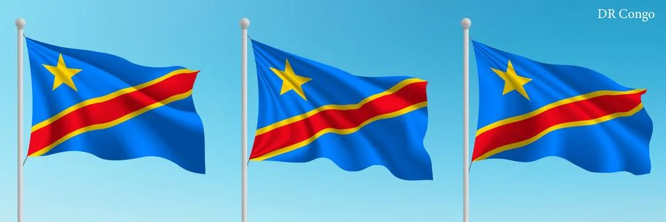 Set of three flags of DR Congo waving on flagpoles Stock-Illustration