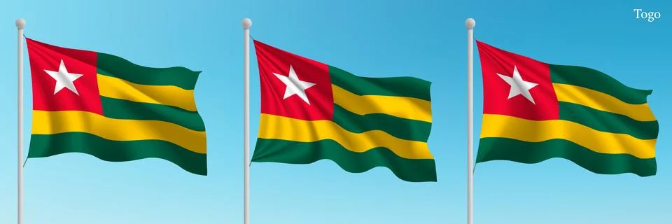 Set of three flags of Togo waving on flagpoles Stock-Illustration