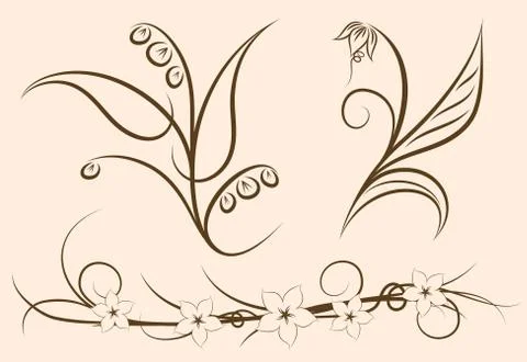 Set of three floral decors Stock Illustration