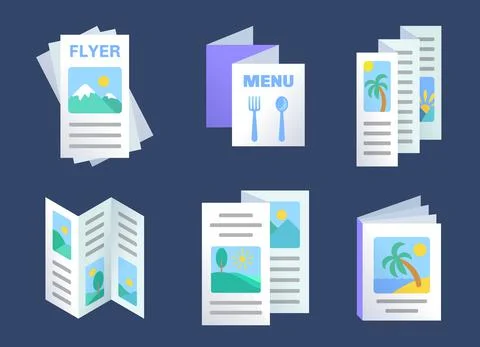 Set of three-fold brochures template, advertisement flyers, paper menu Stock Illustration