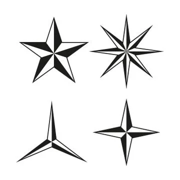 Set of three, four, five and six poined stars. Vector. Isolated. Stock Illustration