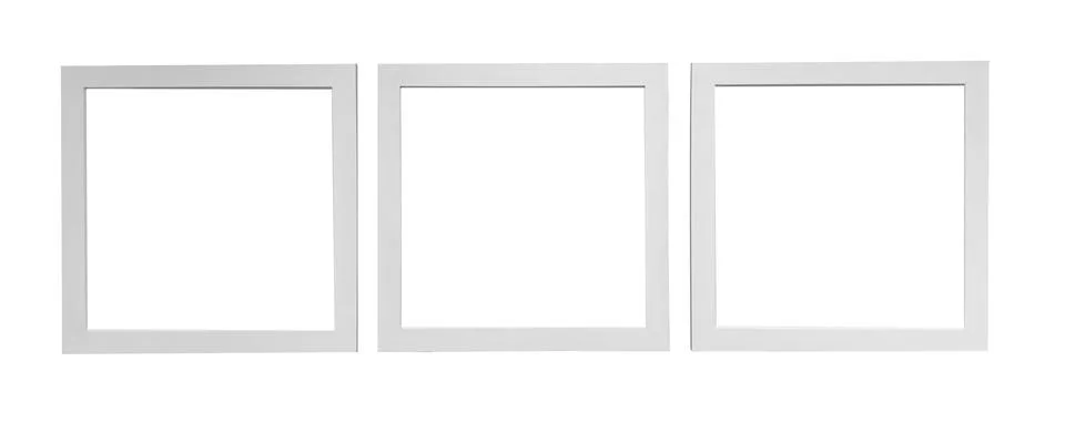 Set of three frames aligned with empty interior spaces. Minimal borders enclo 库存照片