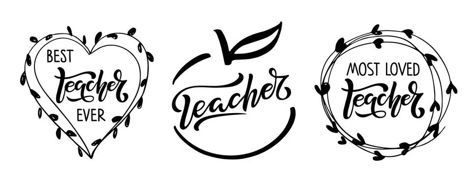 Set of three frames with inscription about teacher. Vector Hand drawn Stock Illustration