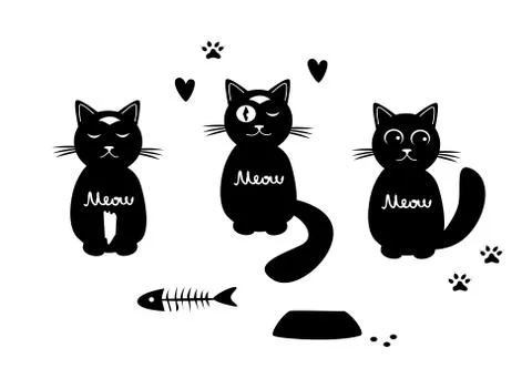 Set with three funny cats Stock Illustration