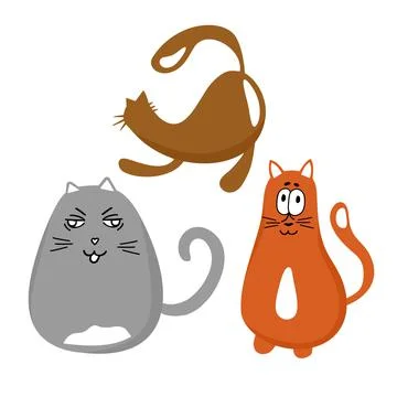 A set of three funny cats. Vector illustration in a flat style. Stock Illustration