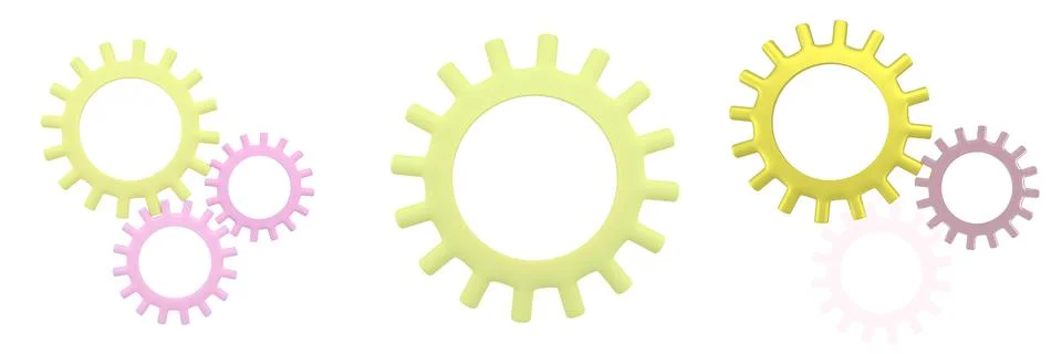 Set of three gear wheels isolated on white background. Minimal concept. 3d re Stock Illustration