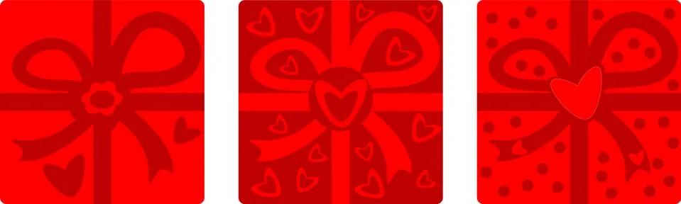 Set of three gift boxes with hearts in red colors Stock Illustration