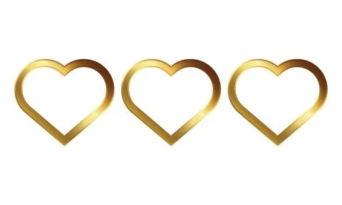 Set of three gold metallic heart frames isolated on transparent background Stock Illustration